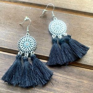 Black Boho Fringe Dangle Earrings